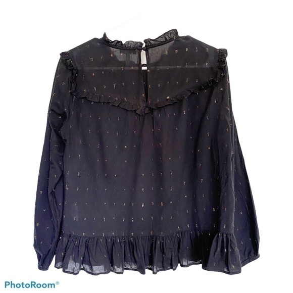 Joie Black & Metallic Ruffle Long Sleeve Gianella Blouse Semi Sheer Size S - Picture 9 of 12